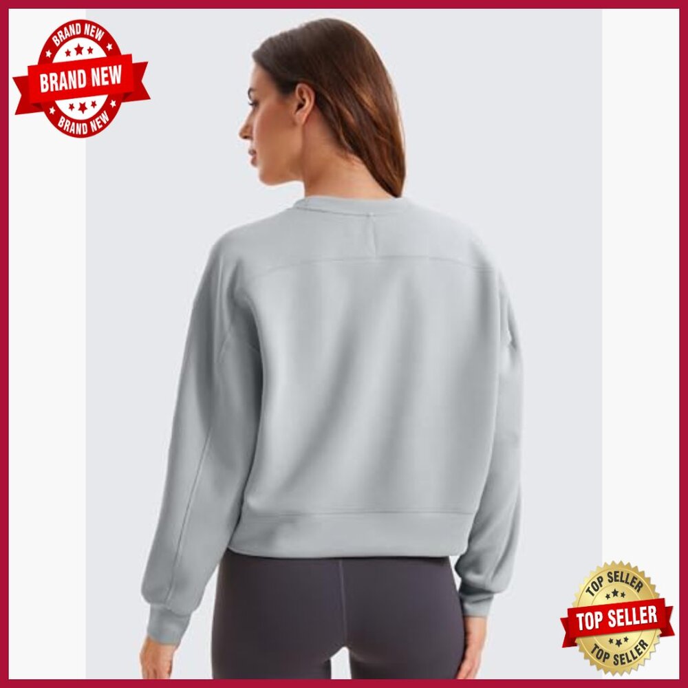 Soft Modal Blend Crewneck Sweatshirt Relaxed Fit Waist Length - Picture 2 of 5